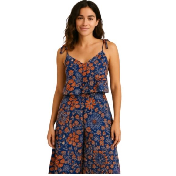 Sigrid Olsen Navy & Orange Floral Skirt Set Size Small Two-Piece Matching Set - Picture 1 of 7